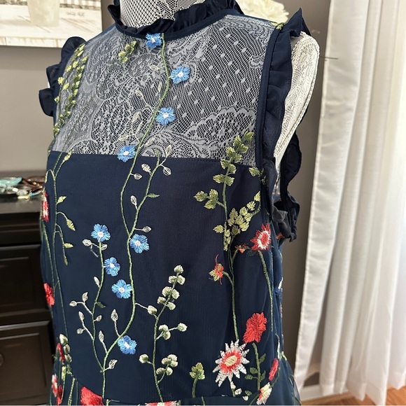 City Studio 16W Navy Mesh Floral Embroidered Fit & Flare Dress - Picture 4 of 16